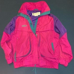 Columbia Retro 90s Womens Powder Keg Radial Sleeve Pink Teal Ski Jacket